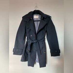 Zara Navy Trench Rain Jacket with Detachable Hood